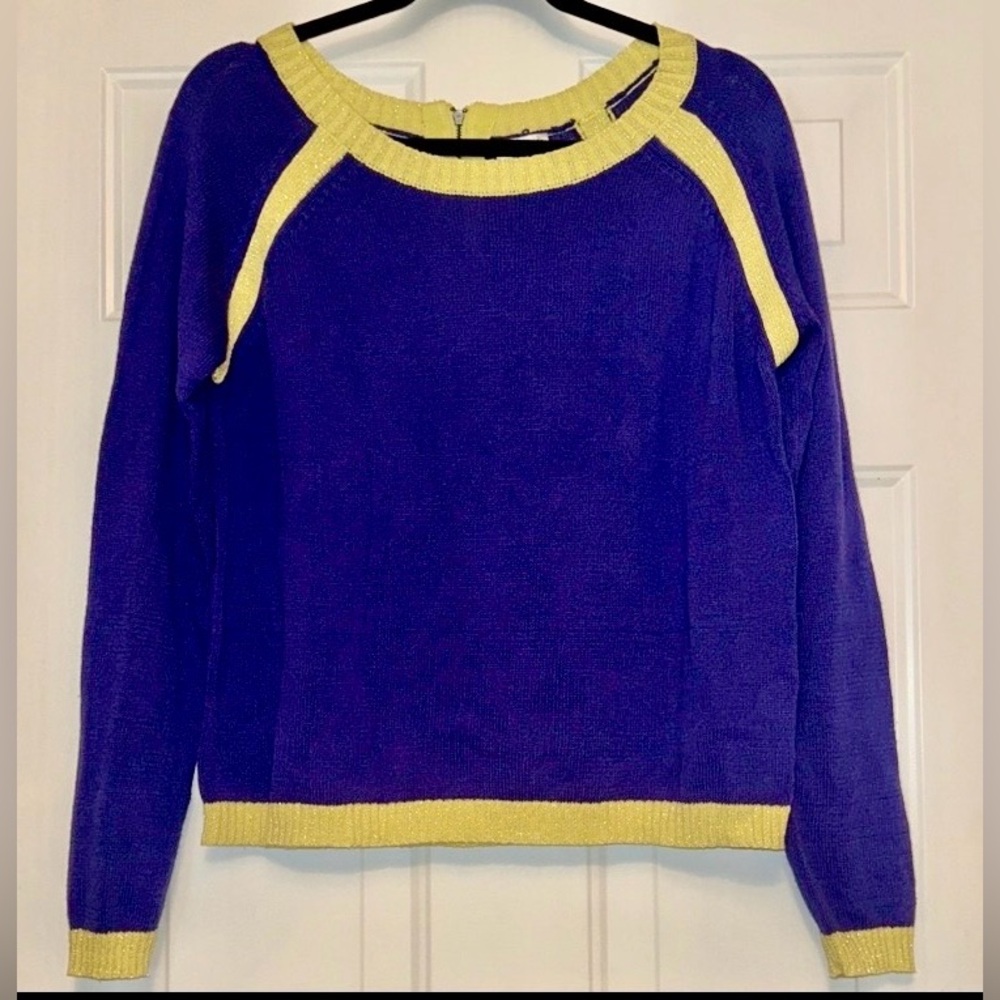 Mac & Jac Women's Cotton Sweater M Blue Yellow NWOT Sparkle Color Block Bold